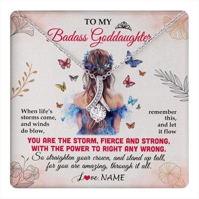 Alluring Beauty Necklace 14K White Gold Finish | 1 | Personalized To My Badass Goddaughter Necklace From Aunt Floral Butterfly Goddaughter Birthday Gifts Graduation Christmas Customized Gift Box Message Card | teecentury