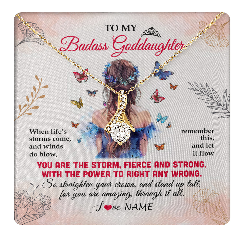 Alluring Beauty Necklace 18K Yellow Gold Finish | 1 | Personalized To My Badass Goddaughter Necklace From Aunt Floral Butterfly Goddaughter Birthday Gifts Graduation Christmas Customized Gift Box Message Card | teecentury