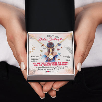 Alluring Beauty Necklace 18K Yellow Gold Finish | 2 | Personalized To My Badass Goddaughter Necklace From Aunt Floral Butterfly Goddaughter Birthday Gifts Graduation Christmas Customized Gift Box Message Card | teecentury