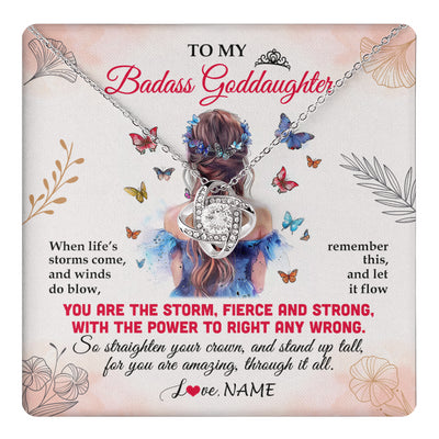 Love Knot Necklace 14K White Gold Finish | 1 | Personalized To My Badass Goddaughter Necklace From Aunt Floral Butterfly Goddaughter Birthday Gifts Graduation Christmas Customized Gift Box Message Card | teecentury