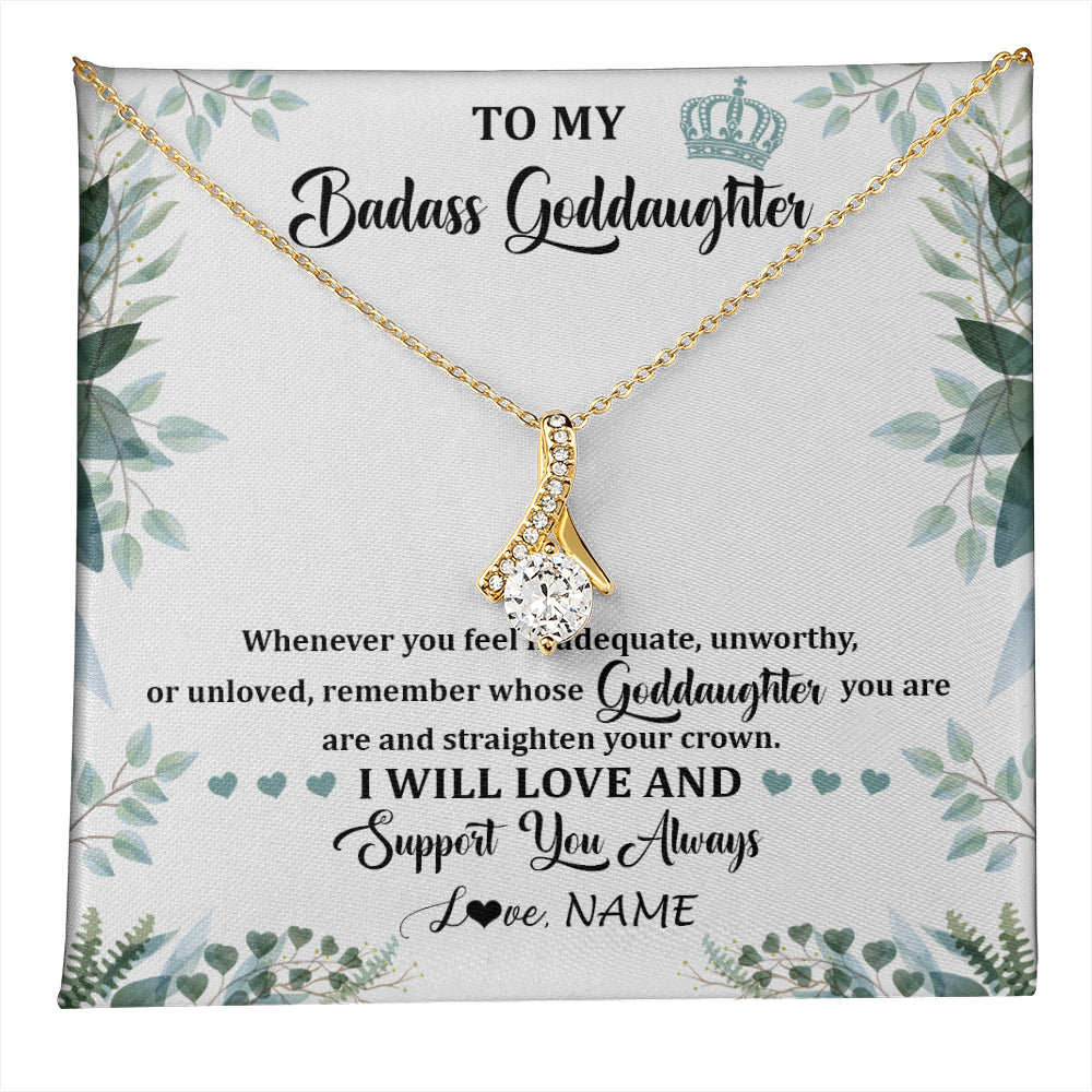 Alluring Beauty Necklace 18K Yellow Gold Finish | 1 | Personalized To My Badass Goddaughter Necklace From Aunt Uncle Straighten Your Crown Goddaughter Birthday Graduation Christmas Customized Gift Box Message Card | teecentury