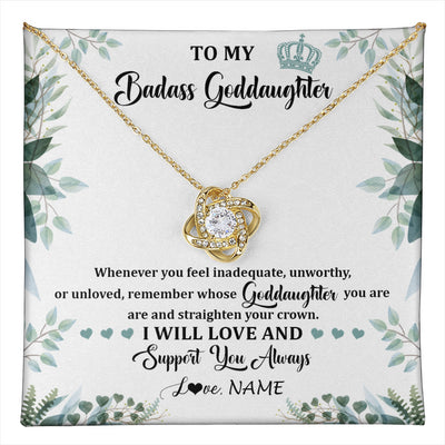 Love Knot Necklace 18K Yellow Gold Finish | 1 | Personalized To My Badass Goddaughter Necklace From Aunt Uncle Straighten Your Crown Goddaughter Birthday Graduation Christmas Customized Gift Box Message Card | teecentury