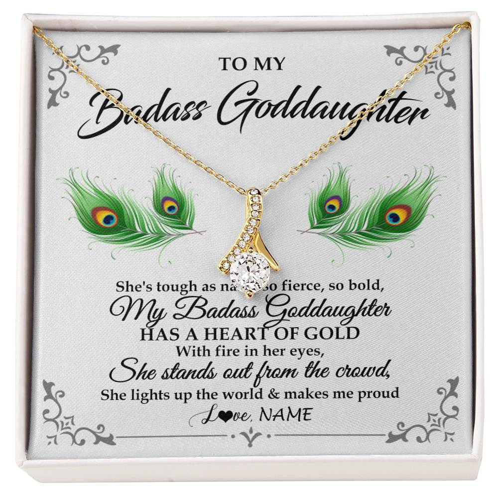 Alluring Beauty Necklace 18K Yellow Gold Finish | 1 | Personalized To My Badass Goddaughter Necklace From Godmother Love You Always Goddaughter Birthday Graduation Christmas Customized Gift Box Message Card | teecentury