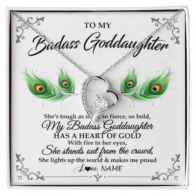 Forever Love Necklace 14K White Gold Finish | 1 | Personalized To My Badass Goddaughter Necklace From Godmother Love You Always Goddaughter Birthday Graduation Christmas Customized Gift Box Message Card | teecentury