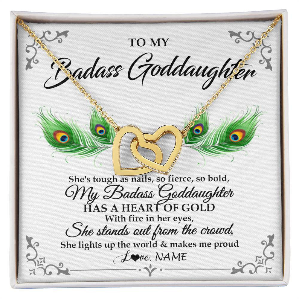 Interlocking Hearts Necklace 18K Yellow Gold Finish | 1 | Personalized To My Badass Goddaughter Necklace From Godmother Love You Always Goddaughter Birthday Graduation Christmas Customized Gift Box Message Card | teecentury