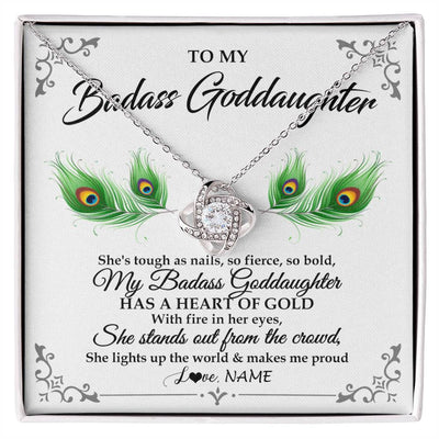 Love Knot Necklace 14K White Gold Finish | 1 | Personalized To My Badass Goddaughter Necklace From Godmother Love You Always Goddaughter Birthday Graduation Christmas Customized Gift Box Message Card | teecentury