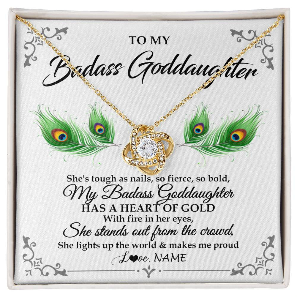 Love Knot Necklace 18K Yellow Gold Finish | 1 | Personalized To My Badass Goddaughter Necklace From Godmother Love You Always Goddaughter Birthday Graduation Christmas Customized Gift Box Message Card | teecentury