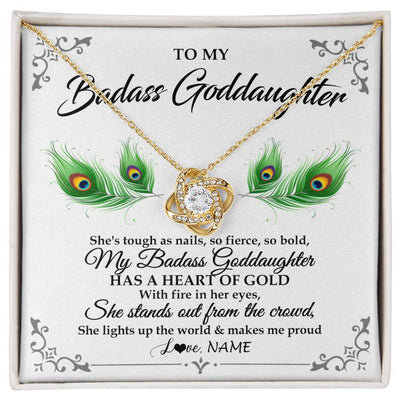 Love Knot Necklace 18K Yellow Gold Finish | 1 | Personalized To My Badass Goddaughter Necklace From Godmother Love You Always Goddaughter Birthday Graduation Christmas Customized Gift Box Message Card | teecentury