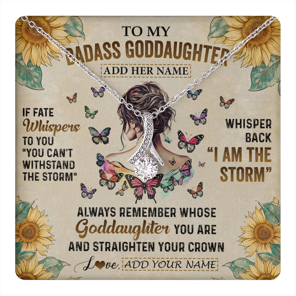 Alluring Beauty Necklace 14K White Gold Finish | 1 | Personalized To My Badass Goddaughter Necklace From Uncle Aunt I Am The Storm Goddaughter Gifts Birthday Graduation Christmas Customized Gift Box Message Card | teecentury