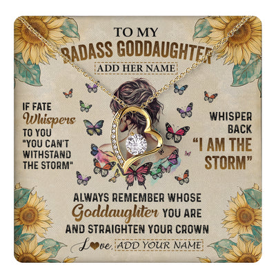 Forever Love Necklace 18K Yellow Gold Finish | 1 | Personalized To My Badass Goddaughter Necklace From Uncle Aunt I Am The Storm Goddaughter Gifts Birthday Graduation Christmas Customized Gift Box Message Card | teecentury