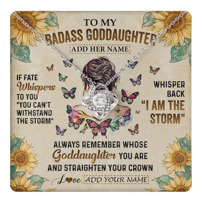 Love Knot Necklace 14K White Gold Finish | 1 | Personalized To My Badass Goddaughter Necklace From Uncle Aunt I Am The Storm Goddaughter Gifts Birthday Graduation Christmas Customized Gift Box Message Card | teecentury