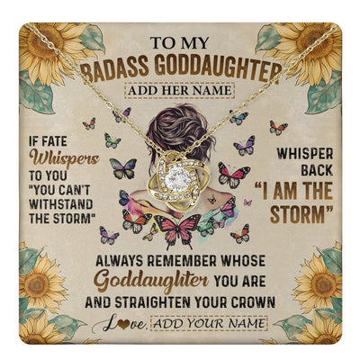 Love Knot Necklace 18K Yellow Gold Finish | 1 | Personalized To My Badass Goddaughter Necklace From Uncle Aunt I Am The Storm Goddaughter Gifts Birthday Graduation Christmas Customized Gift Box Message Card | teecentury