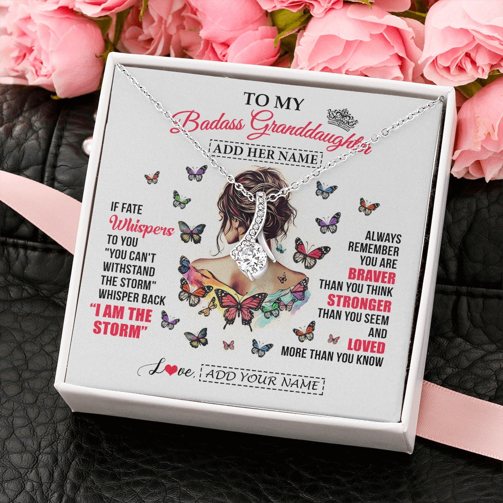 Alluring Beauty Necklace 14K White Gold Finish | 2 | Personalized To My Badass Granddaughter From Grandpa Papa Necklace I Am The Storm Granddaughter Gifts Birthday Christmas Custom Gift Box Message Card | https://teecentury.