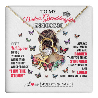Forever Love Necklace 18K Yellow Gold Finish | 1 | Personalized To My Badass Granddaughter From Grandpa Papa Necklace I Am The Storm Granddaughter Gifts Birthday Christmas Custom Gift Box Message Card | https://teecentury.