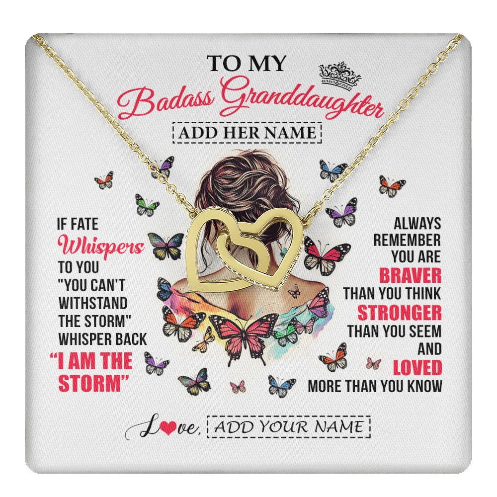 Interlocking Hearts Necklace 18K Yellow Gold Finish | 1 | Personalized To My Badass Granddaughter From Grandpa Papa Necklace I Am The Storm Granddaughter Gifts Birthday Christmas Custom Gift Box Message Card | https://teecentury.