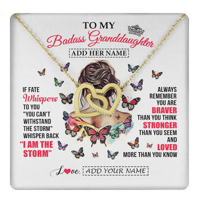 Interlocking Hearts Necklace 18K Yellow Gold Finish | 1 | Personalized To My Badass Granddaughter From Grandpa Papa Necklace I Am The Storm Granddaughter Gifts Birthday Christmas Custom Gift Box Message Card | https://teecentury.