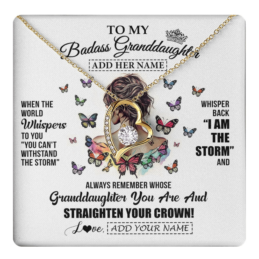 Forever Love Necklace 18K Yellow Gold Finish | 1 | Personalized To My Badass Granddaughter I Am The Storm Necklace From Grandpa Papa Beautiful Granddaughter Birthday Gifts Christmas Gift Box Message Card | https://teecentury.