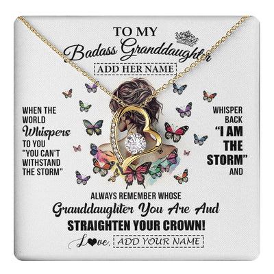 Forever Love Necklace 18K Yellow Gold Finish | 1 | Personalized To My Badass Granddaughter I Am The Storm Necklace From Grandpa Papa Beautiful Granddaughter Birthday Gifts Christmas Gift Box Message Card | https://teecentury.