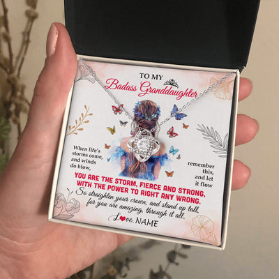 Love Knot Necklace 14K White Gold Finish | 2 | Personalized To My Badass Granddaughter Necklace From Grandma Grandpa Floral Butterfly Granddaughter Birthday Gifts Christmas Customized Gift Box Message Card | teecentury