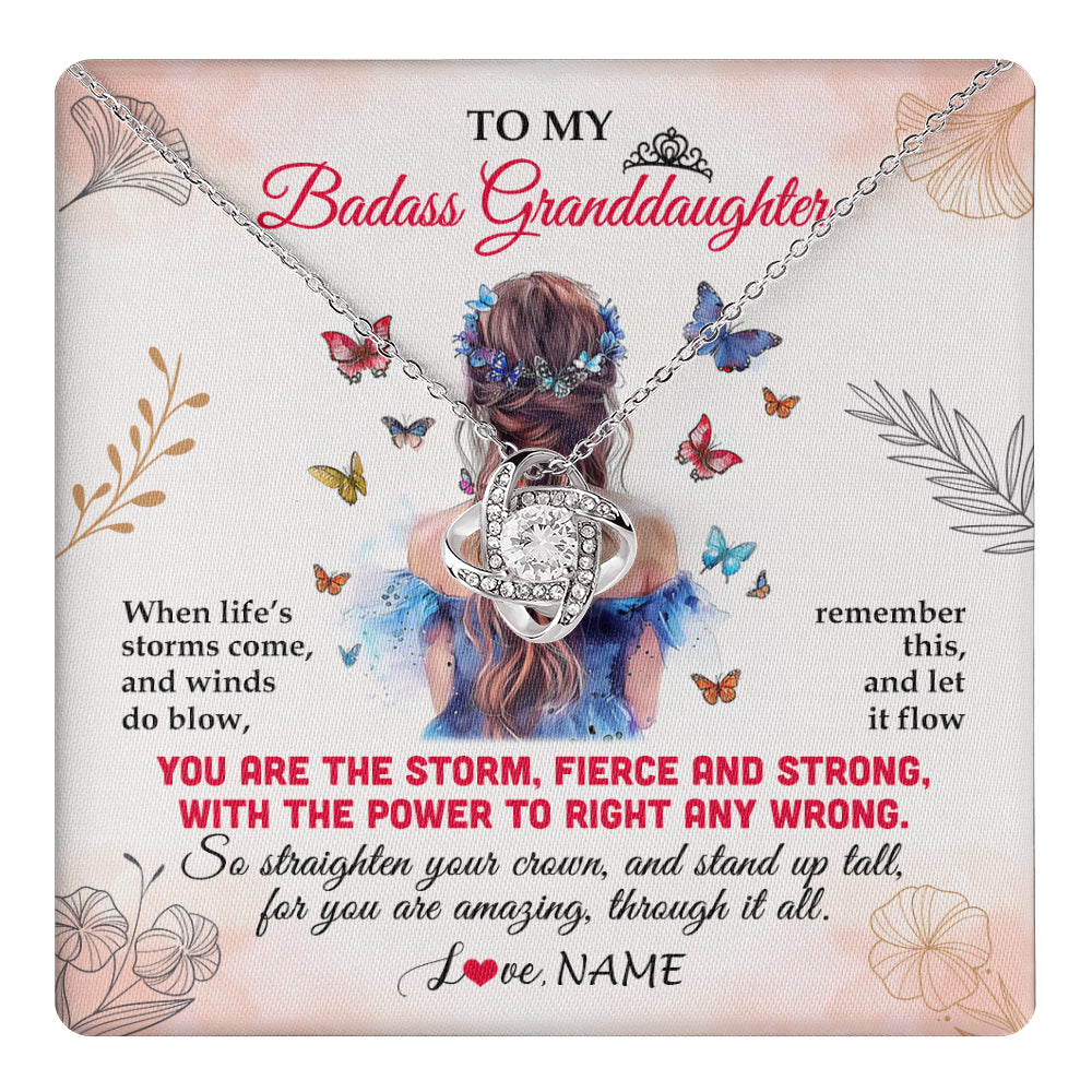 Love Knot Necklace 14K White Gold Finish | 1 | Personalized To My Badass Granddaughter Necklace From Grandma Grandpa Floral Butterfly Granddaughter Birthday Gifts Christmas Customized Gift Box Message Card | teecentury