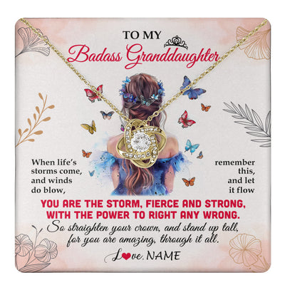 Love Knot Necklace 18K Yellow Gold Finish | 1 | Personalized To My Badass Granddaughter Necklace From Grandma Grandpa Floral Butterfly Granddaughter Birthday Gifts Christmas Customized Gift Box Message Card | teecentury