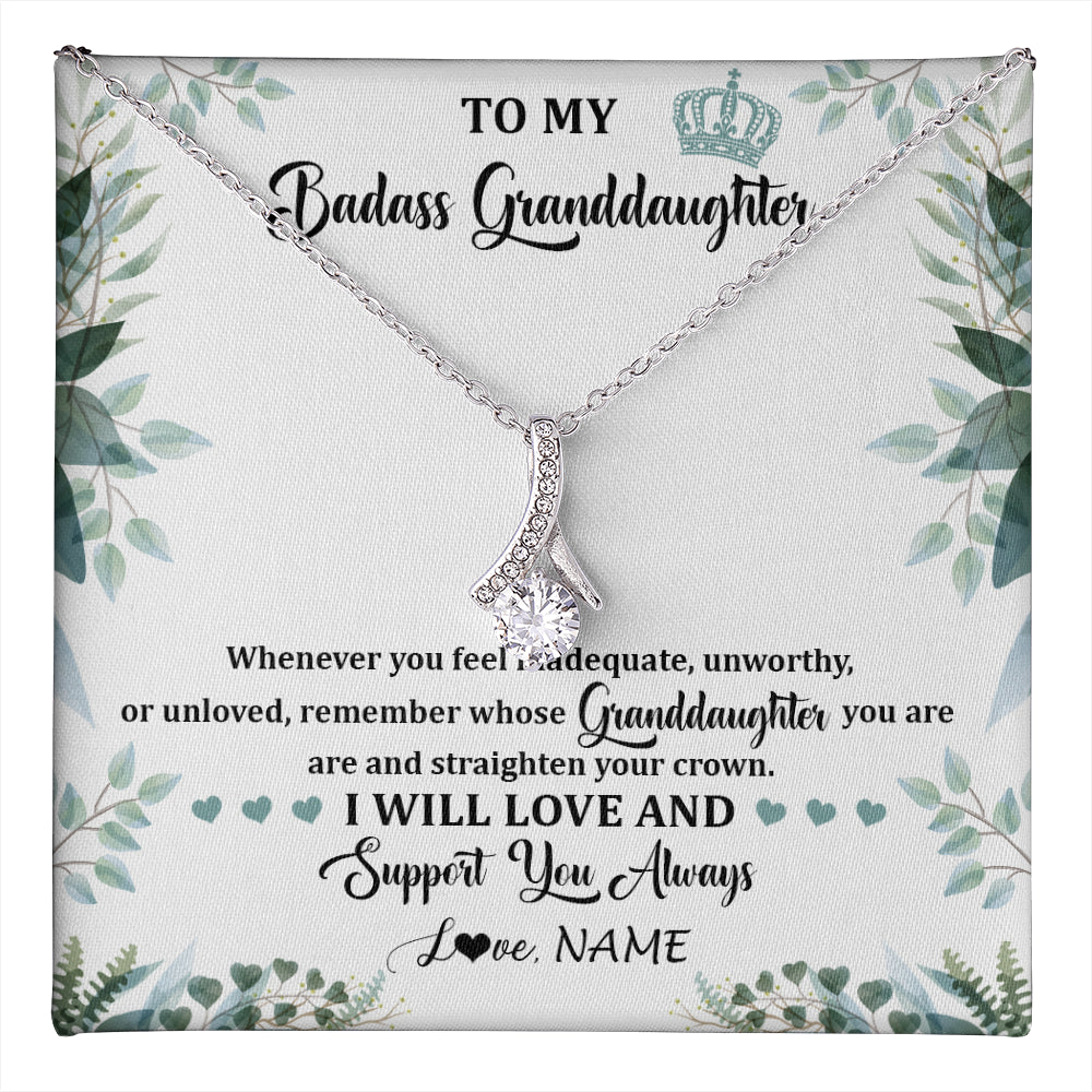 Alluring Beauty Necklace 14K White Gold Finish | 1 | Personalized To My Badass Granddaughter Necklace From Grandma Grandpa Straighten Your Crown Granddaughter Birthday Christmas Customized Gift Box Message Card | teecentury