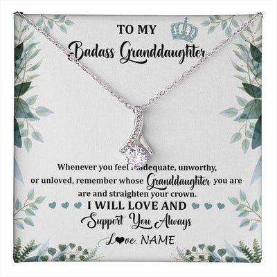 Alluring Beauty Necklace 14K White Gold Finish | 1 | Personalized To My Badass Granddaughter Necklace From Grandma Grandpa Straighten Your Crown Granddaughter Birthday Christmas Customized Gift Box Message Card | teecentury