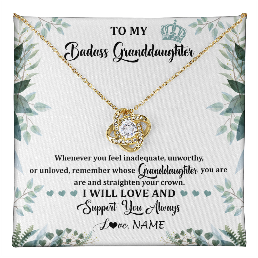Love Knot Necklace 18K Yellow Gold Finish | 1 | Personalized To My Badass Granddaughter Necklace From Grandma Grandpa Straighten Your Crown Granddaughter Birthday Christmas Customized Gift Box Message Card | teecentury