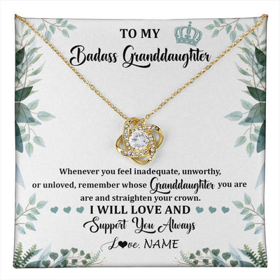 Love Knot Necklace 18K Yellow Gold Finish | 1 | Personalized To My Badass Granddaughter Necklace From Grandma Grandpa Straighten Your Crown Granddaughter Birthday Christmas Customized Gift Box Message Card | teecentury