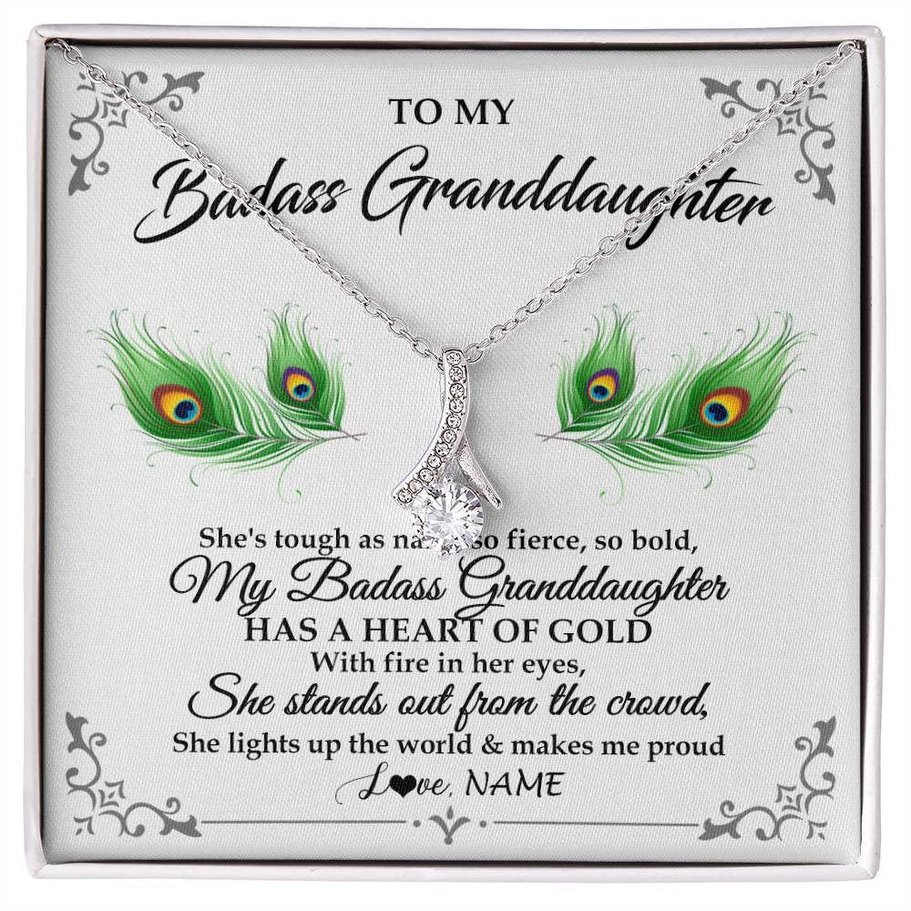 Alluring Beauty Necklace 14K White Gold Finish | 1 | Personalized To My Badass Granddaughter Necklace From Grandma Love You Always Granddaughter Birthday Graduation Christmas Customized Gift Box Message Card | teecentury