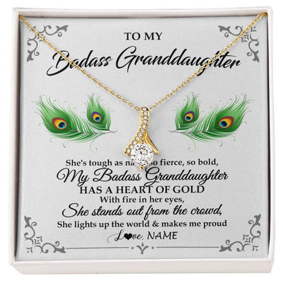 Alluring Beauty Necklace 18K Yellow Gold Finish | 1 | Personalized To My Badass Granddaughter Necklace From Grandma Love You Always Granddaughter Birthday Graduation Christmas Customized Gift Box Message Card | teecentury