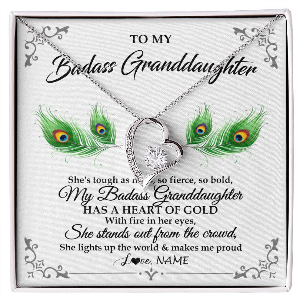 Forever Love Necklace 14K White Gold Finish | 1 | Personalized To My Badass Granddaughter Necklace From Grandma Love You Always Granddaughter Birthday Graduation Christmas Customized Gift Box Message Card | teecentury