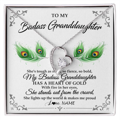 Forever Love Necklace 14K White Gold Finish | 1 | Personalized To My Badass Granddaughter Necklace From Grandma Love You Always Granddaughter Birthday Graduation Christmas Customized Gift Box Message Card | teecentury