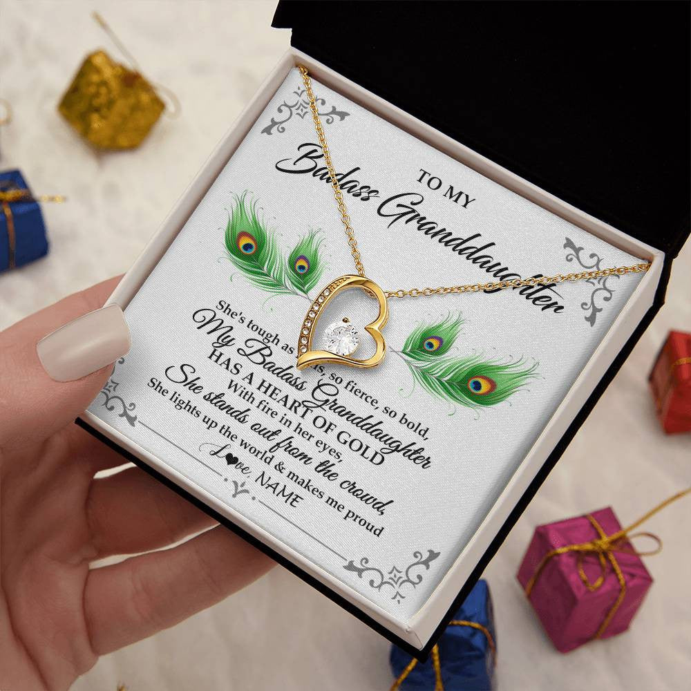 Forever Love Necklace 18K Yellow Gold Finish | 2 | Personalized To My Badass Granddaughter Necklace From Grandma Love You Always Granddaughter Birthday Graduation Christmas Customized Gift Box Message Card | teecentury