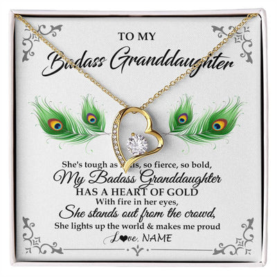 Forever Love Necklace 18K Yellow Gold Finish | 1 | Personalized To My Badass Granddaughter Necklace From Grandma Love You Always Granddaughter Birthday Graduation Christmas Customized Gift Box Message Card | teecentury