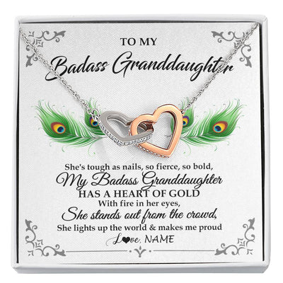 Interlocking Hearts Necklace Stainless Steel & Rose Gold Finish | 1 | Personalized To My Badass Granddaughter Necklace From Grandma Love You Always Granddaughter Birthday Graduation Christmas Customized Gift Box Message Card | teecentury