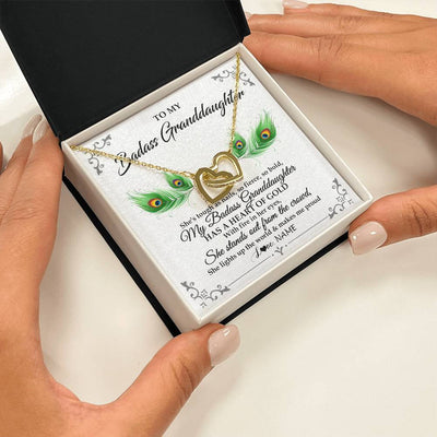 Interlocking Hearts Necklace 18K Yellow Gold Finish | 2 | Personalized To My Badass Granddaughter Necklace From Grandma Love You Always Granddaughter Birthday Graduation Christmas Customized Gift Box Message Card | teecentury