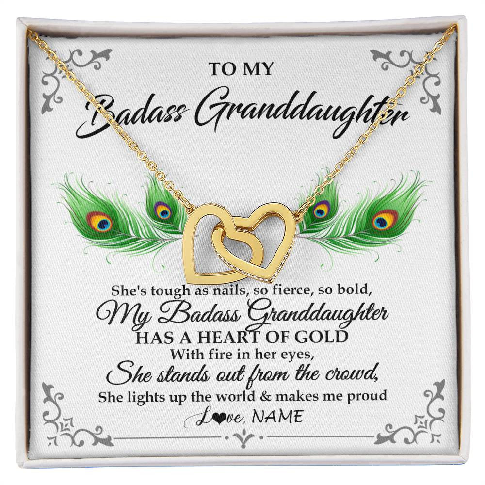 Interlocking Hearts Necklace 18K Yellow Gold Finish | 1 | Personalized To My Badass Granddaughter Necklace From Grandma Love You Always Granddaughter Birthday Graduation Christmas Customized Gift Box Message Card | teecentury