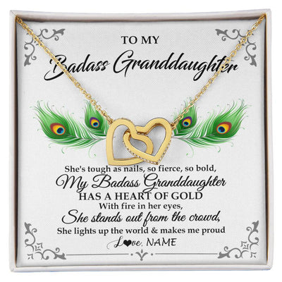 Interlocking Hearts Necklace 18K Yellow Gold Finish | 1 | Personalized To My Badass Granddaughter Necklace From Grandma Love You Always Granddaughter Birthday Graduation Christmas Customized Gift Box Message Card | teecentury