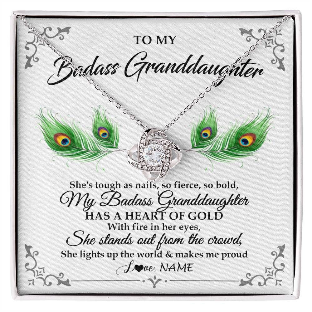 Love Knot Necklace 14K White Gold Finish | 1 | Personalized To My Badass Granddaughter Necklace From Grandma Love You Always Granddaughter Birthday Graduation Christmas Customized Gift Box Message Card | teecentury