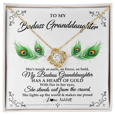 Love Knot Necklace 18K Yellow Gold Finish | 1 | Personalized To My Badass Granddaughter Necklace From Grandma Love You Always Granddaughter Birthday Graduation Christmas Customized Gift Box Message Card | teecentury
