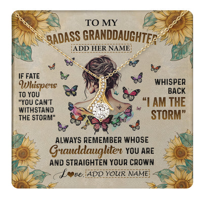 Alluring Beauty Necklace 18K Yellow Gold Finish | 1 | Personalized To My Badass Granddaughter Necklace From Grandpa Papa I Am The Storm Granddaughter Gifts Birthday Christmas Customized Gift Box Message Card | teecentury