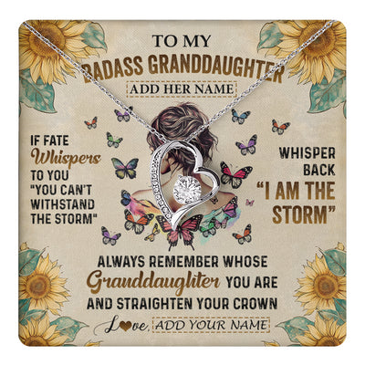 Forever Love Necklace 14K White Gold Finish | 1 | Personalized To My Badass Granddaughter Necklace From Grandpa Papa I Am The Storm Granddaughter Gifts Birthday Christmas Customized Gift Box Message Card | teecentury