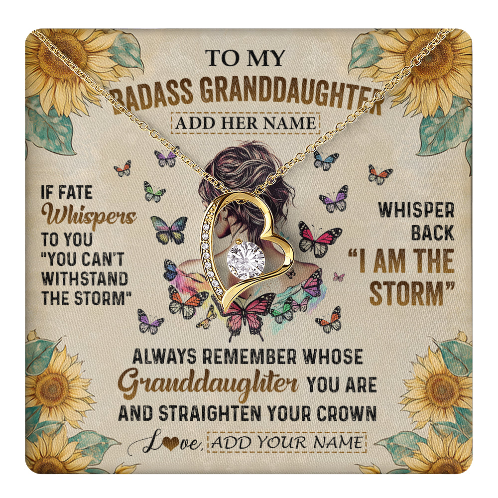 Forever Love Necklace 18K Yellow Gold Finish | 1 | Personalized To My Badass Granddaughter Necklace From Grandpa Papa I Am The Storm Granddaughter Gifts Birthday Christmas Customized Gift Box Message Card | teecentury