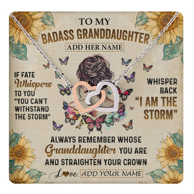 Interlocking Hearts Necklace Stainless Steel & Rose Gold Finish | 1 | Personalized To My Badass Granddaughter Necklace From Grandpa Papa I Am The Storm Granddaughter Gifts Birthday Christmas Customized Gift Box Message Card | teecentury
