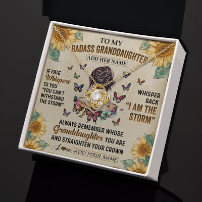 Love Knot Necklace 18K Yellow Gold Finish | 2 | Personalized To My Badass Granddaughter Necklace From Grandpa Papa I Am The Storm Granddaughter Gifts Birthday Christmas Customized Gift Box Message Card | teecentury