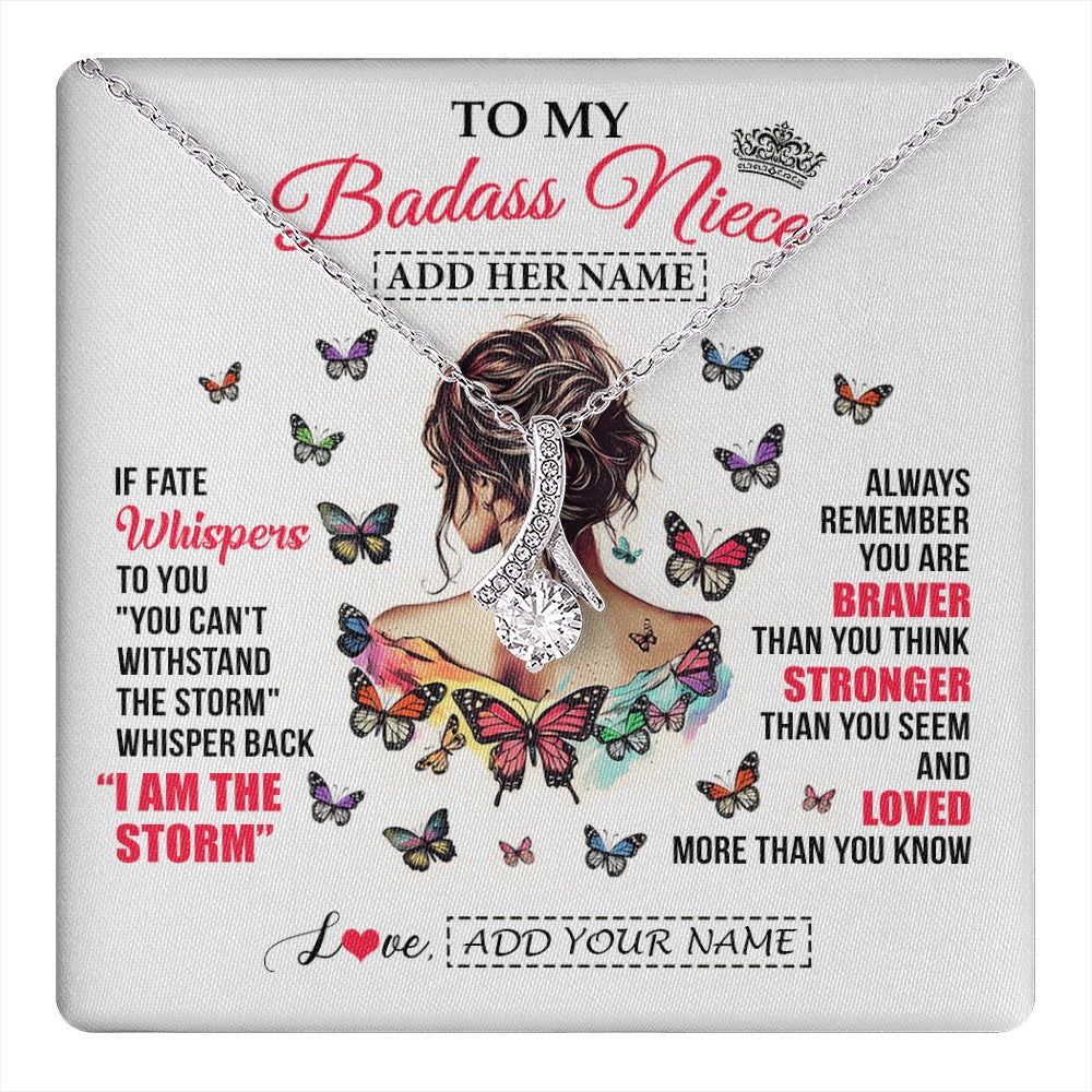 Alluring Beauty Necklace 14K White Gold Finish | 1 | Personalized To My Badass Niece From Uncle Aunt Auntie Necklace I Am The Storm Niece Gifts Birthday Graduation Christmas Custom Gift Box Message Card | https://teecentury.
