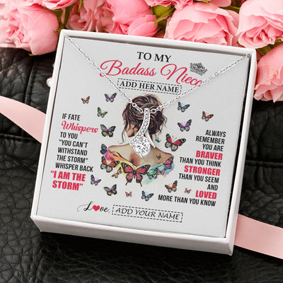 Alluring Beauty Necklace 14K White Gold Finish | 2 | Personalized To My Badass Niece From Uncle Aunt Auntie Necklace I Am The Storm Niece Gifts Birthday Graduation Christmas Custom Gift Box Message Card | https://teecentury.