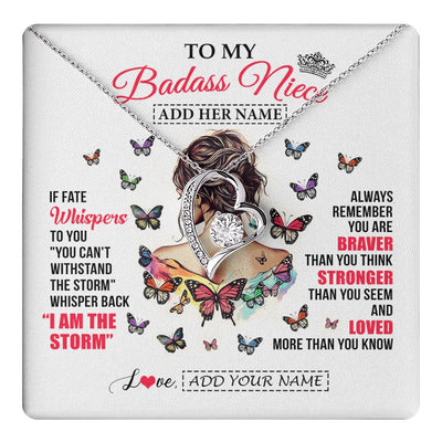 Forever Love Necklace 14K White Gold Finish | 1 | Personalized To My Badass Niece From Uncle Aunt Auntie Necklace I Am The Storm Niece Gifts Birthday Graduation Christmas Custom Gift Box Message Card | https://teecentury.