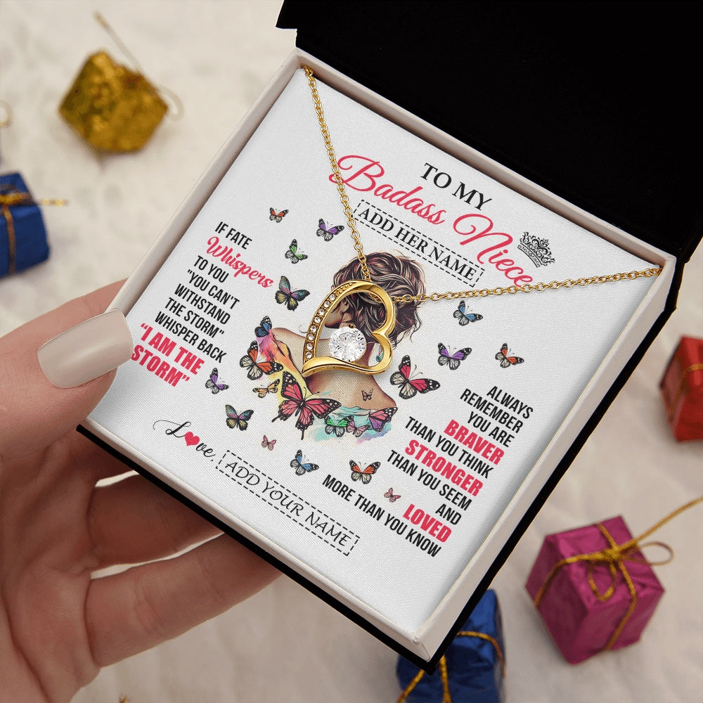 Forever Love Necklace 18K Yellow Gold Finish | 2 | Personalized To My Badass Niece From Uncle Aunt Auntie Necklace I Am The Storm Niece Gifts Birthday Graduation Christmas Custom Gift Box Message Card | https://teecentury.